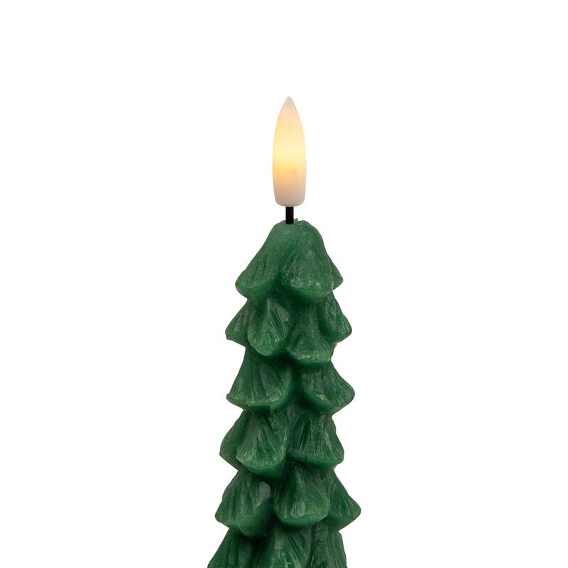 Flickering LED Flameless Wax Tapered Christmas Tree Candles - 9.75" - Green - Set of 2