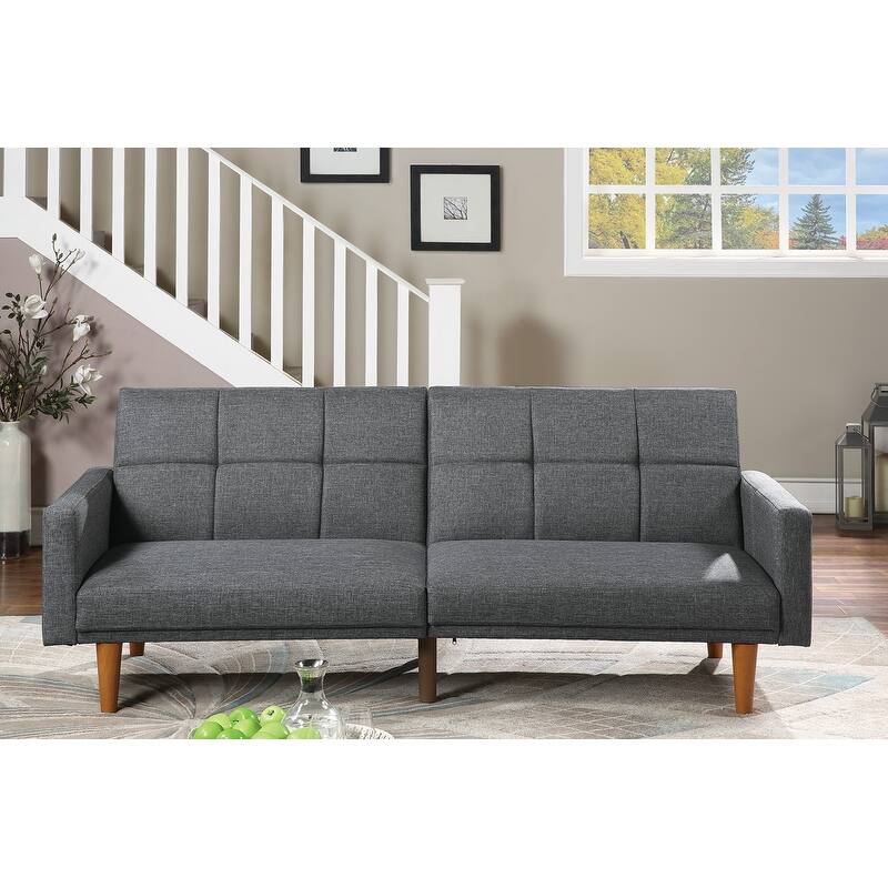Transitional Fabric Adjustable Loveseat Couch, Convertible Sofa Bed with Tufted Cushion Back & Square Arms