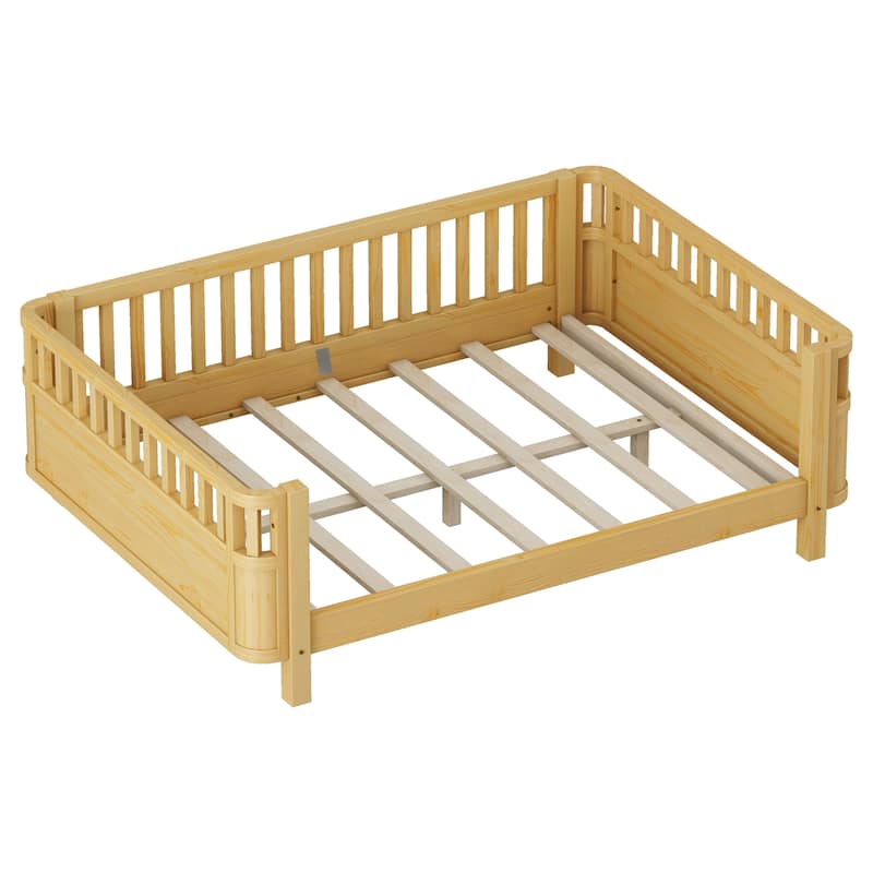 Toddler Platform Bed with Fences Headboard Footboard and Removable Side Rails for Kids, Girls and Boys Wooden Daybed