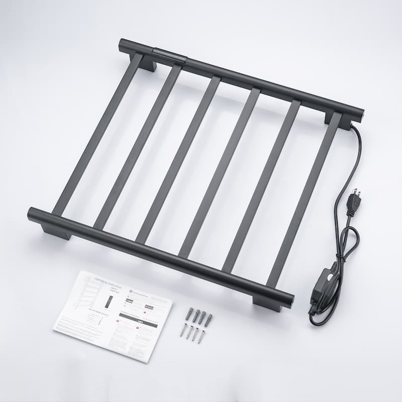 Heated Towel Rack 6-Bar Towel Warmer Rack Electric Towel Drying Rack with Timer, Plug-in/Hardwired