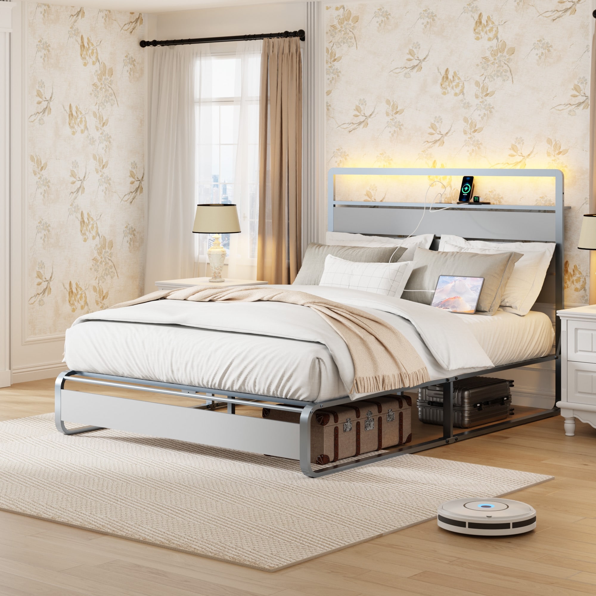 Brushed nickel metal bed frame discount