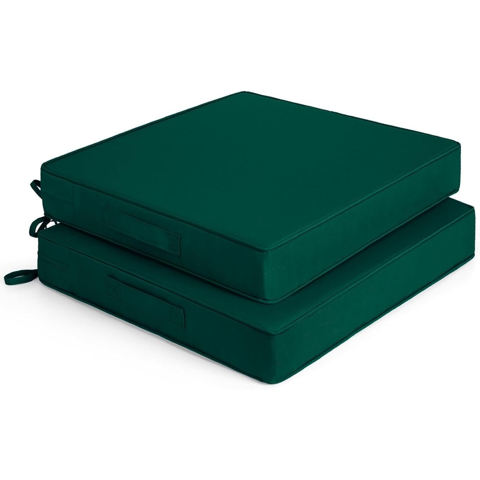 Outdoor Chair Cushions Set of 2, 19x19x3 Waterproof Patio Seat Cushions with Ties & Handle, Non-Slip Design (Green)