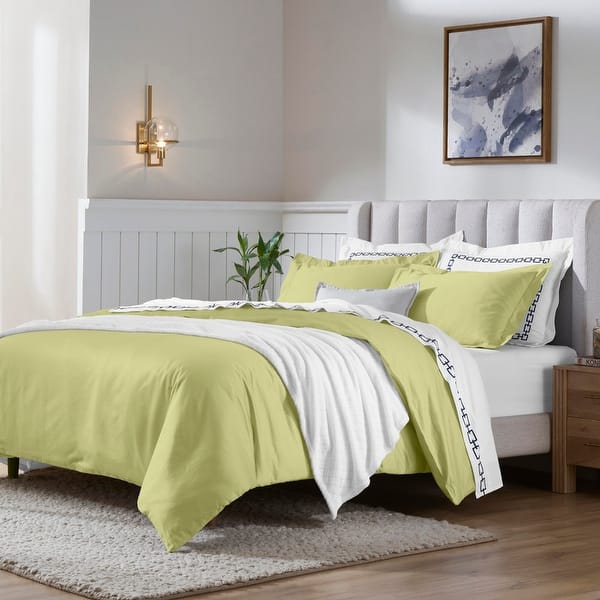 slide 2 of 7, Superior Egyptian Cotton 650 Thread Count Solid Duvet Cover Set King - Cal King - Olive Green