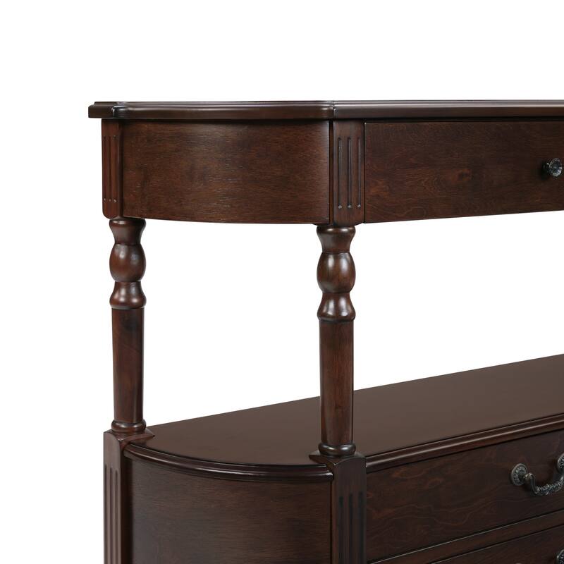 43"Retro Curved Wood Console Table with 3 Drawers and Storage Shelf