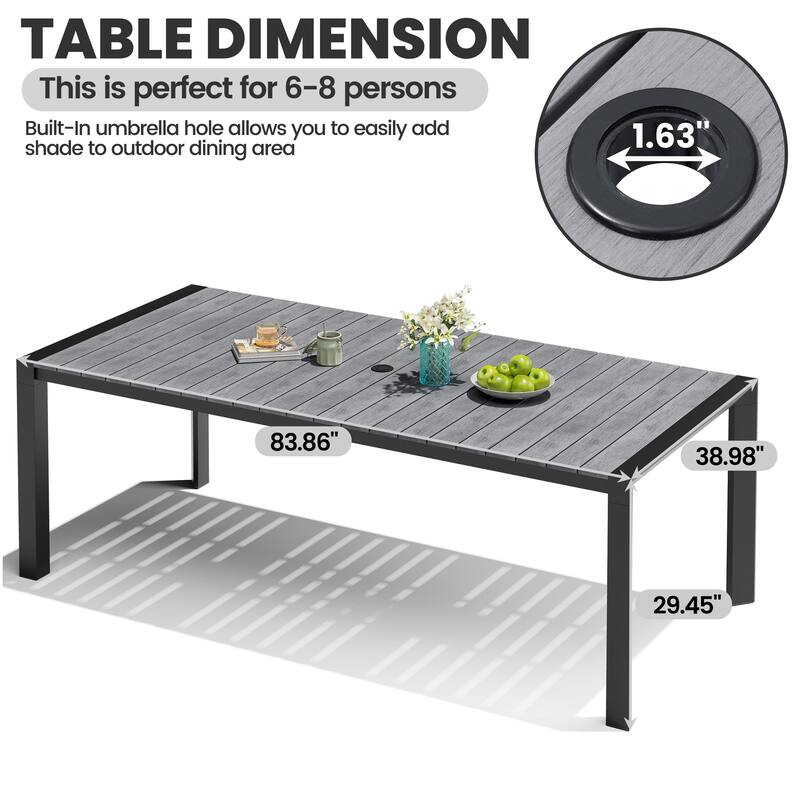 Outdoor Patio Dining Set Aluminum Table with Umbrella Hole with Rattan Chairs