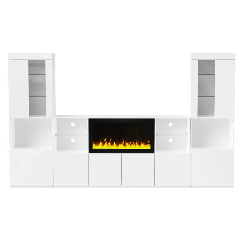 34.2" Non-Heater Electric Fireplace TV Stand - High Gloss Finish, LED Lights & Storage for TVs up to 75"