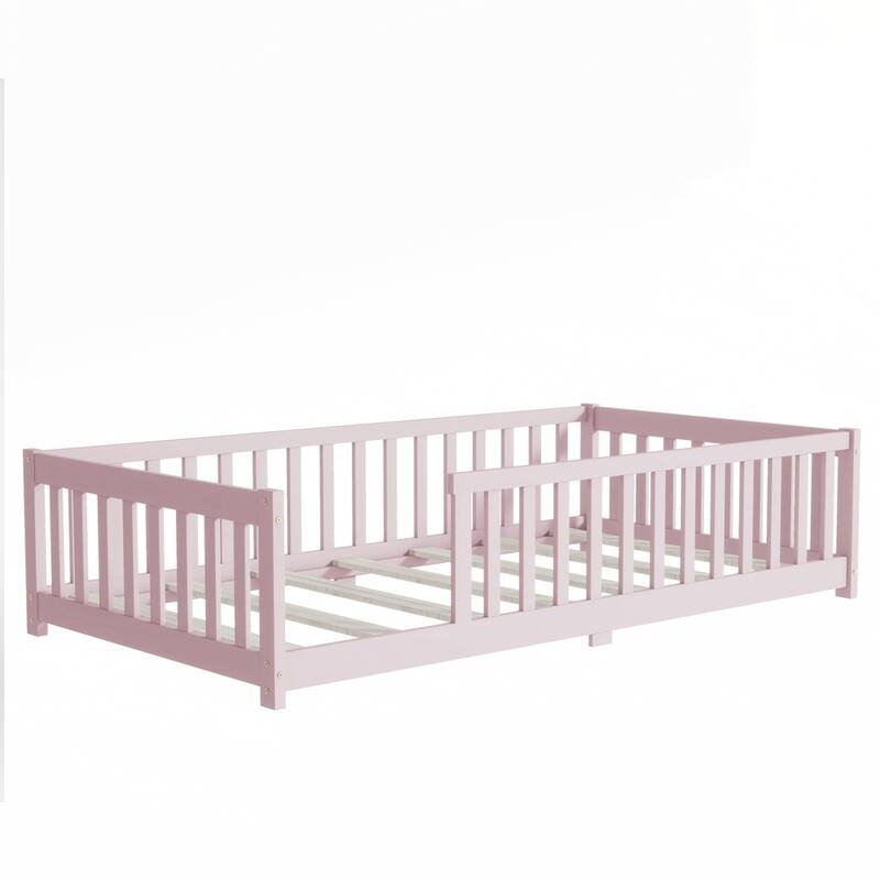 Rubber Wood Floor Bed with Fence without Door