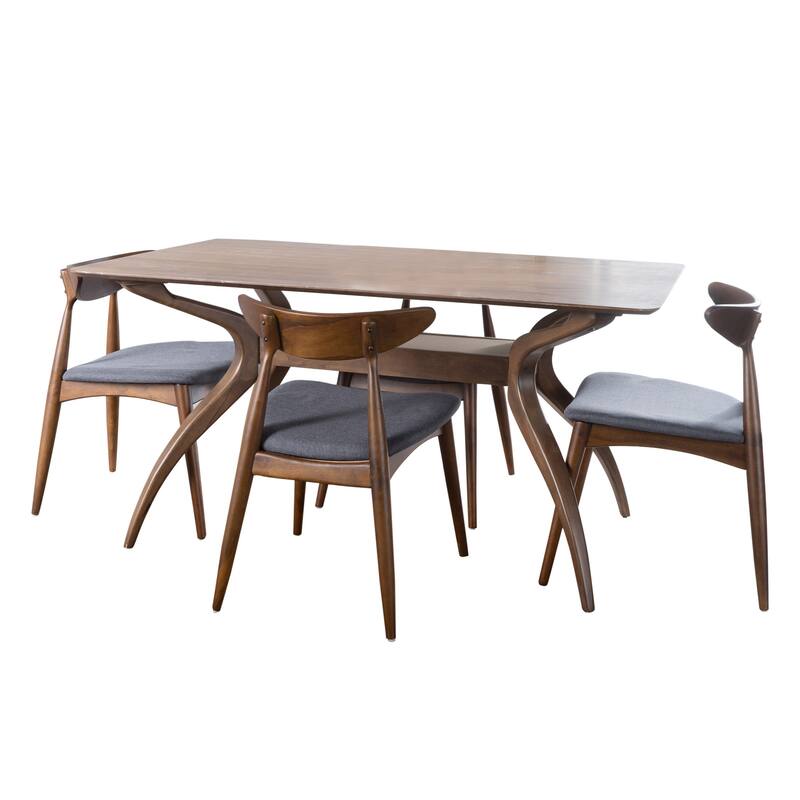 Carson Carrington Lund Mid-Century 5-piece Large Wood Rectangular Dining Set with Curved Legs by Christopher Knight Home