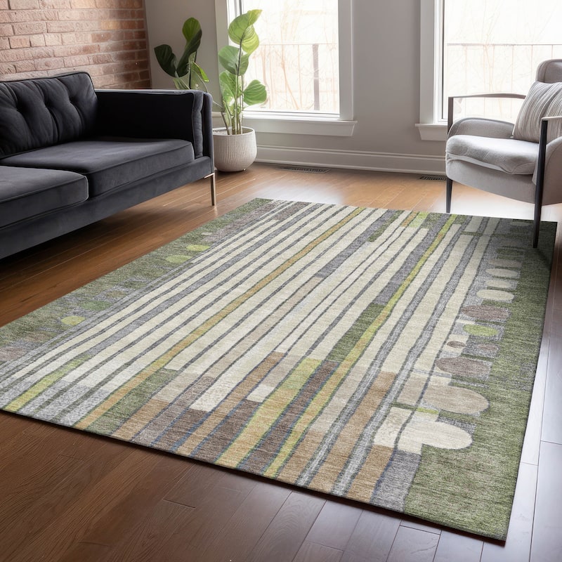 Machine Washable Indoor/Outdoor Casual Contemporary Chantille Rug