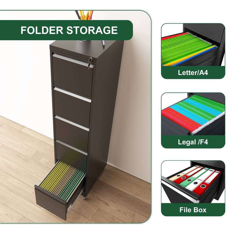 5 Drawer Metal Vertical File Cabinet with Lock on Wheels for Home Office,Heavy Duty Metal Storage Cabinet