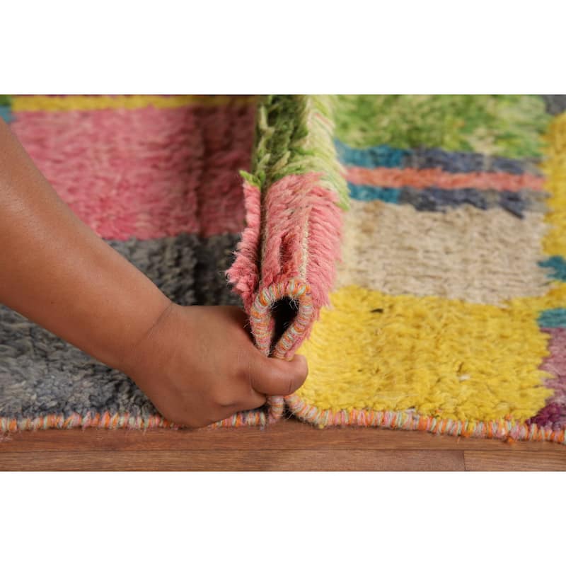 Colorful Checkered Moroccan Oriental Area Rug Handmade Wool Carpet - 6'10" x 10'6"