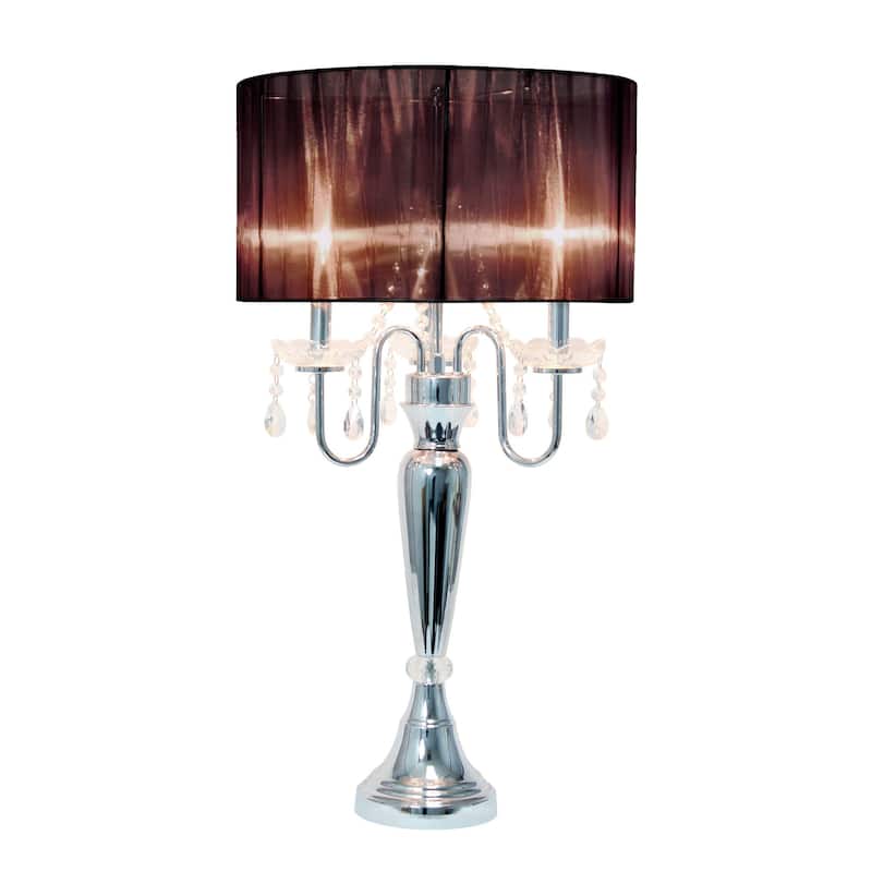 Chrome Cascading Crystal Table Lamp with Round Shade - 31" - Black