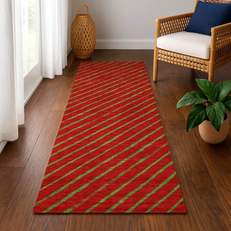 Premium Washable Super Soft Angle Stripe Mayfield Rug - Merlot - 2'3" x 7'6"
