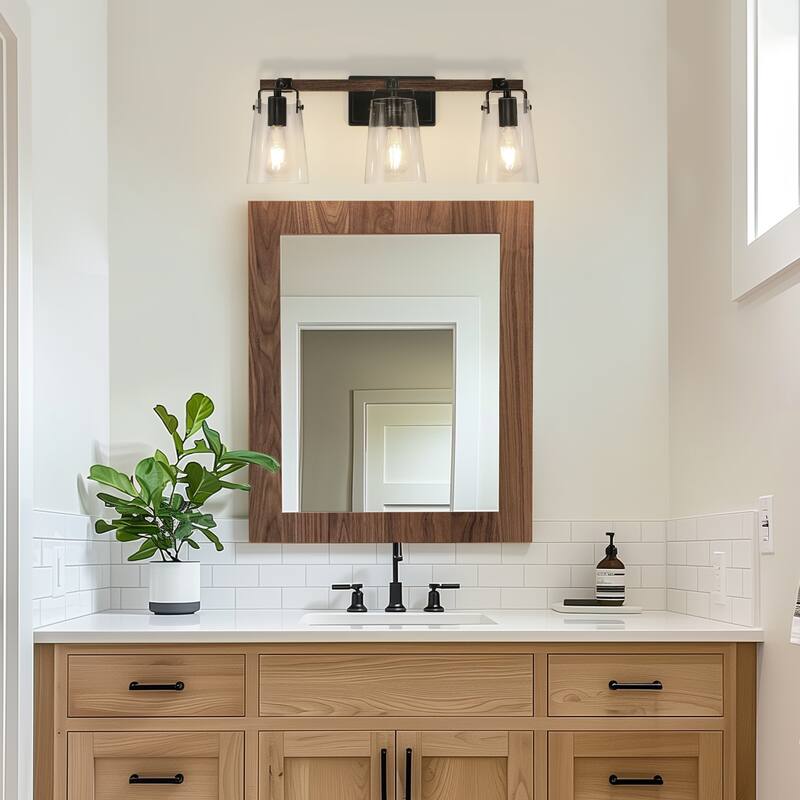 3-Light Brushed Nickel Cylinder Modern Bathroom Vanity Light with Clear Glass Shade,Wall Lamp for Mirror Kitchen Bedroom