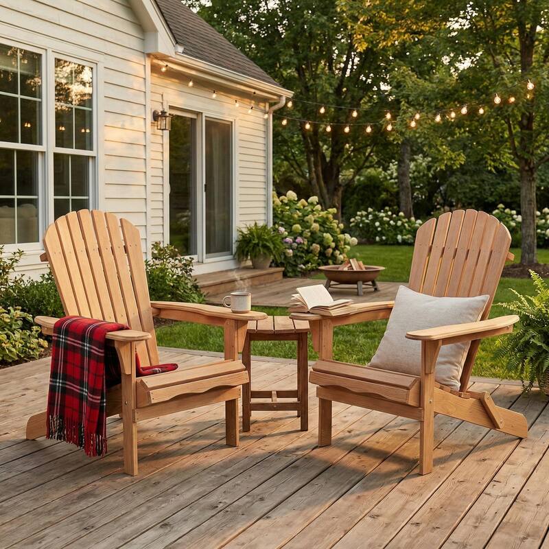 Anmytek Set of 2 Brushed Cedar Adirondack Chairs Solid Wood Outdoor Patio seating with Slatted Backrest and Wide Armrests