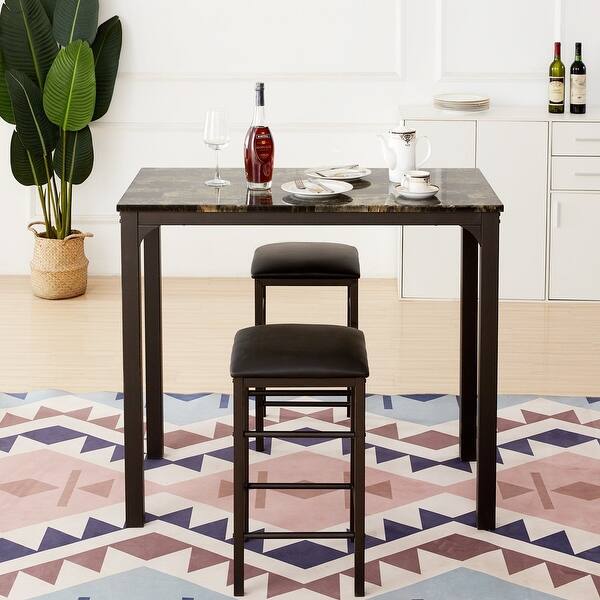 Shop Vecelo Home Kitchen Counter Dining Table Sets Metal Framework 3pcs 3 Options Overstock 26049535 3d Pattern