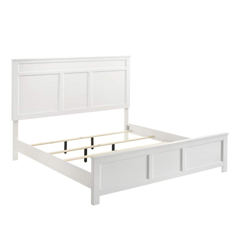 Aver Full Size Bed, Transitional Carved Panel Design, White Wood Finish