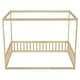 preview thumbnail 4 of 7, Minimalistic Style Full Size Wooden Canopy Frame Floor Bed with Fence and Guardrails, Natural