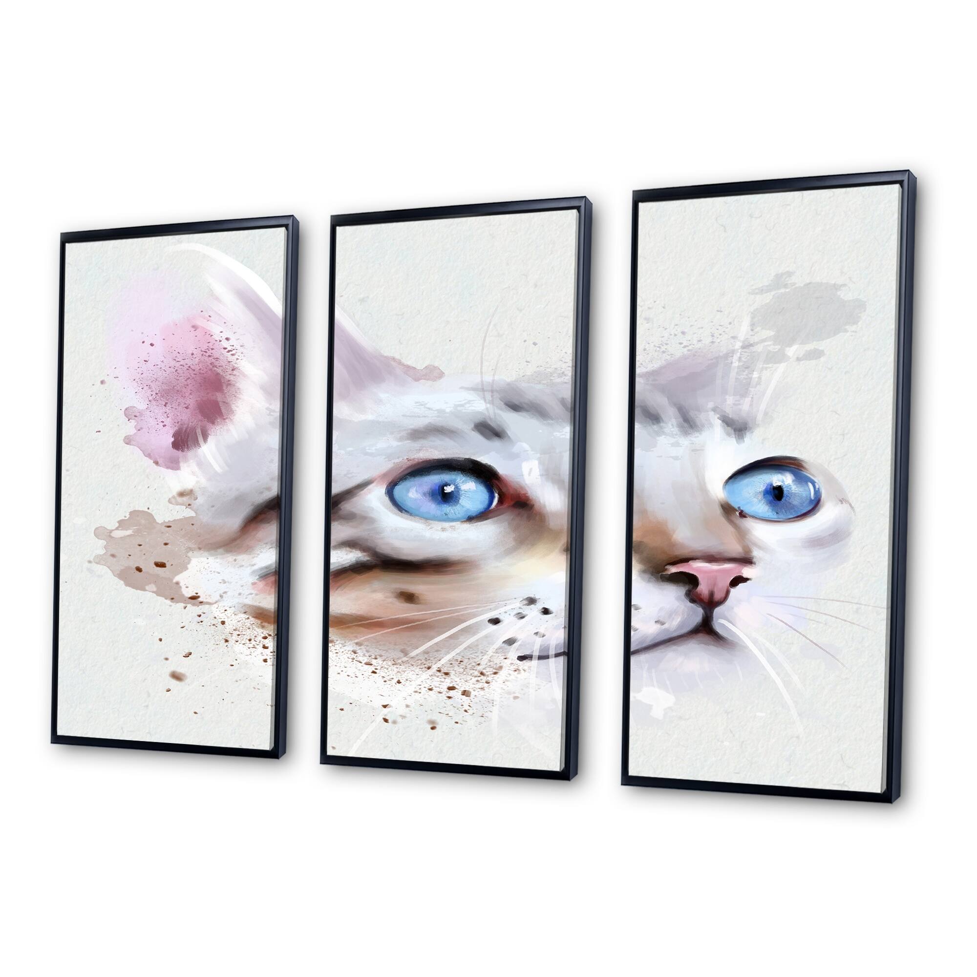 Designart "Cat with Blue Eyes Watercolor" Animal Framed Art Prints Set