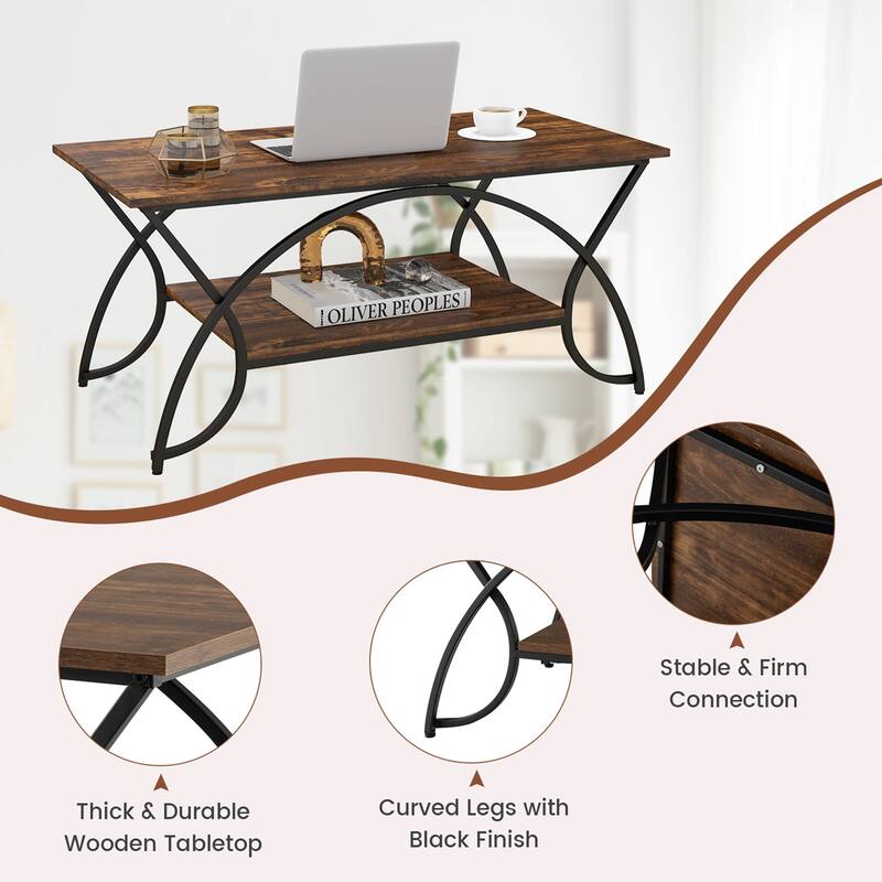 Costway 2-Tier Industrial Coffee Table Rectangular Cocktail Table with - See Details