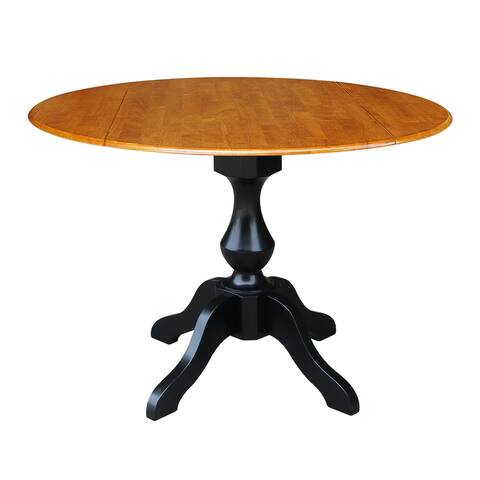 Round 42" Dual Drop Leaf Pedestal Table - Black/Cherry