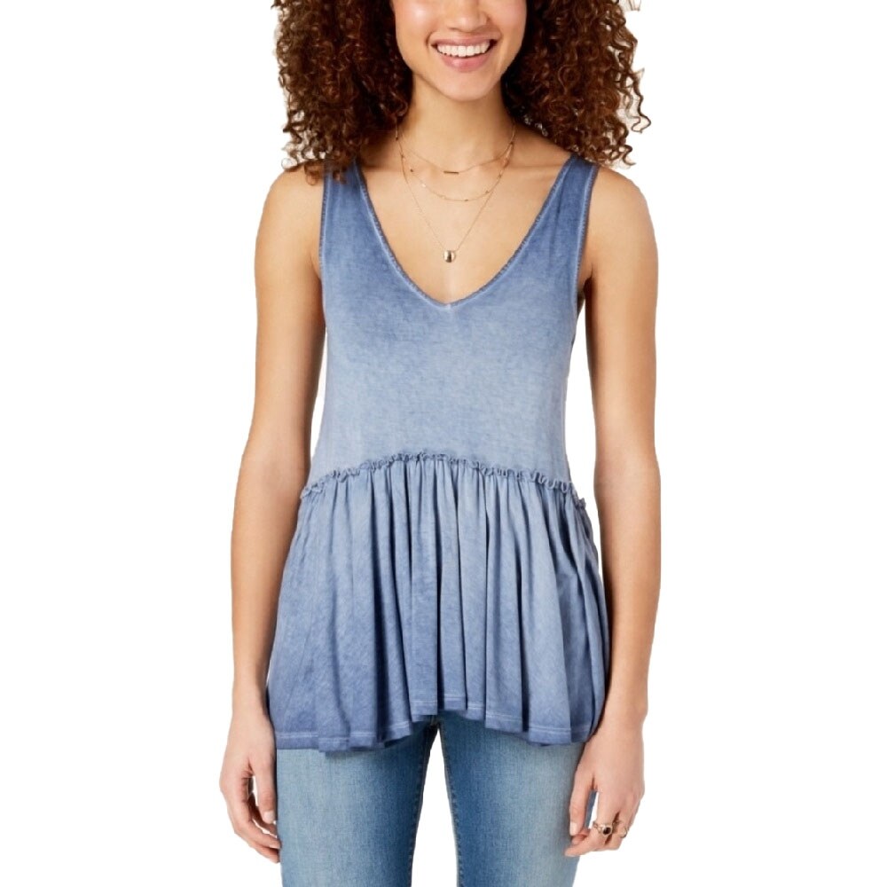 Shop American Rag Juniors Lace Up Peplum Top Eventide Size Extra Small Blue X Small Overstock 28877719