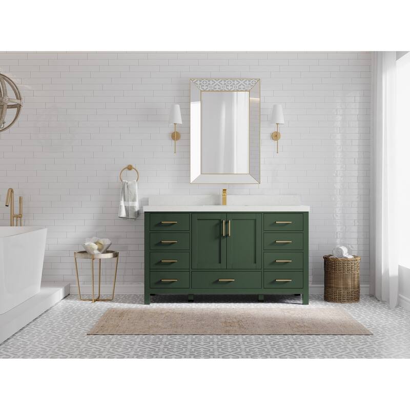 Willow Collections 60 in. W x 22 in. D Malibu Single Sink Bathroom Vanity with Countertop - 2" Carrara Quartz - Lafayette Green
