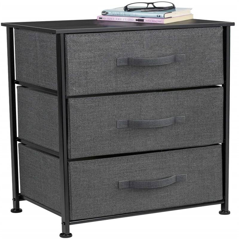Bedside Furniture & Night Stand End Table Dresser with Steel Frame - Black