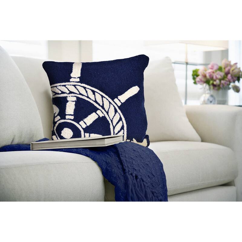 Liora Manne Frontporch Ship Wheel Indoor/Outdoor Pillow Navy 18" Square