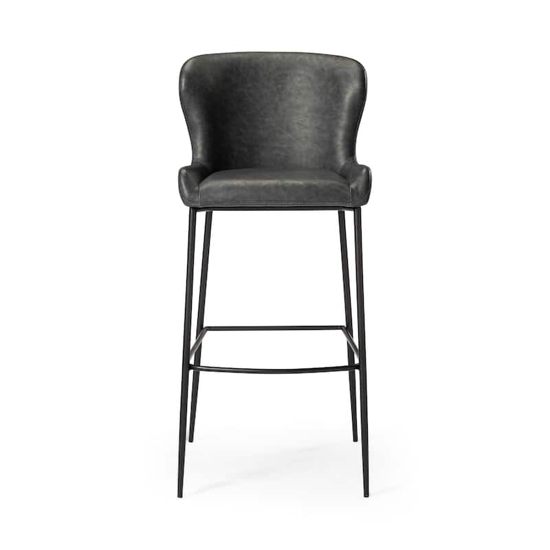 Maven Lane Naomi Metal Kitchen Dining Stool with Vegan Leather Upholstery - Matte Black Finish - Bar Height