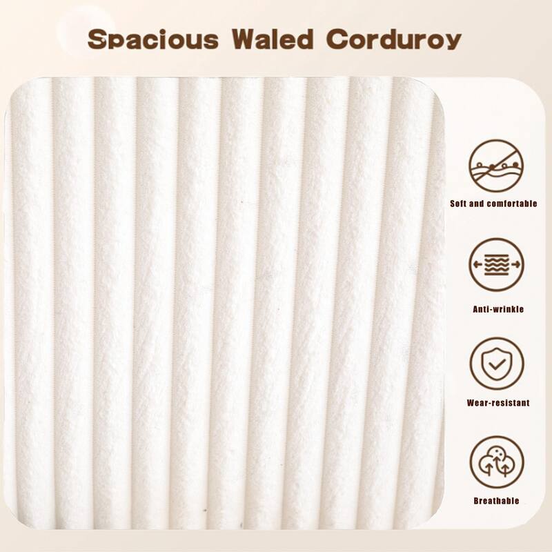 131" Modular U-shaped Sectional Couch, 4 Seater, Striped Corduroy, Ancient White