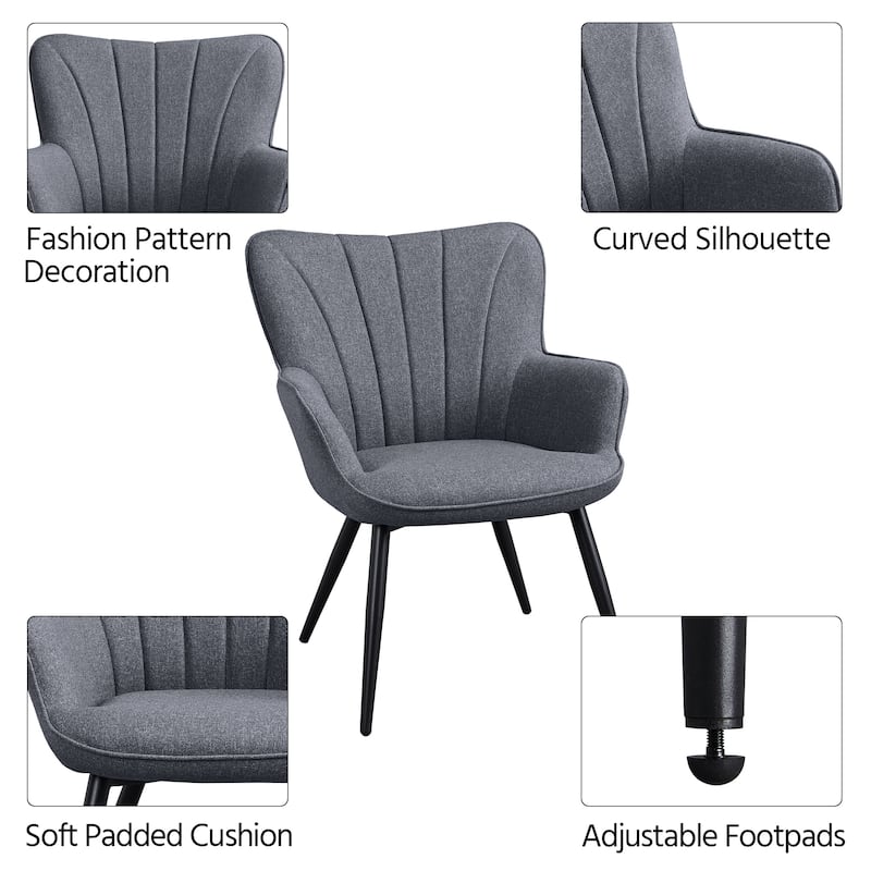 Yaheetech Modern Fabric Accent Chair Pleated Curved Back Armchair