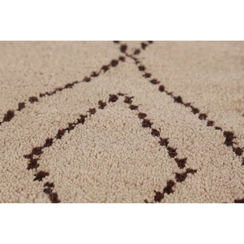 Hand Knotted Oriental 100% Wool Carpet Modern Geometric Beige & Ivories Moroccan Area Rug - 8' 0'' X 5' 0''