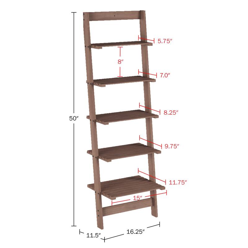 Lavish Home 5-Tier Ladder Style Bookshelf, Walnut