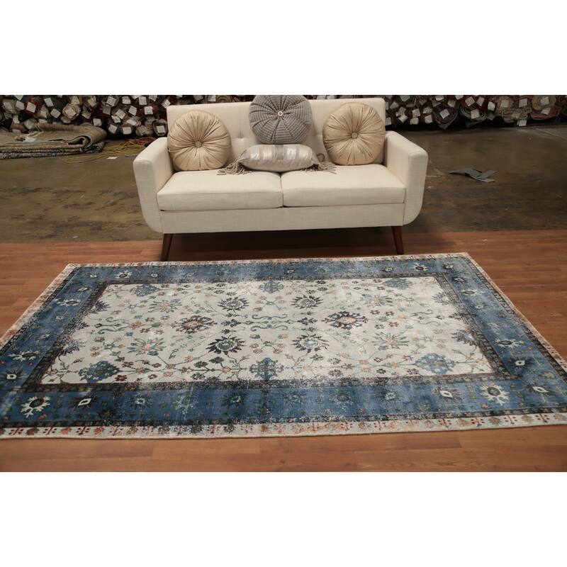 Hand Knotted Oriental Viscose Silk Carpet Transitional All-Over Beige & Ivories Oushak Area Rug - 7' 10'' X 5' 0''