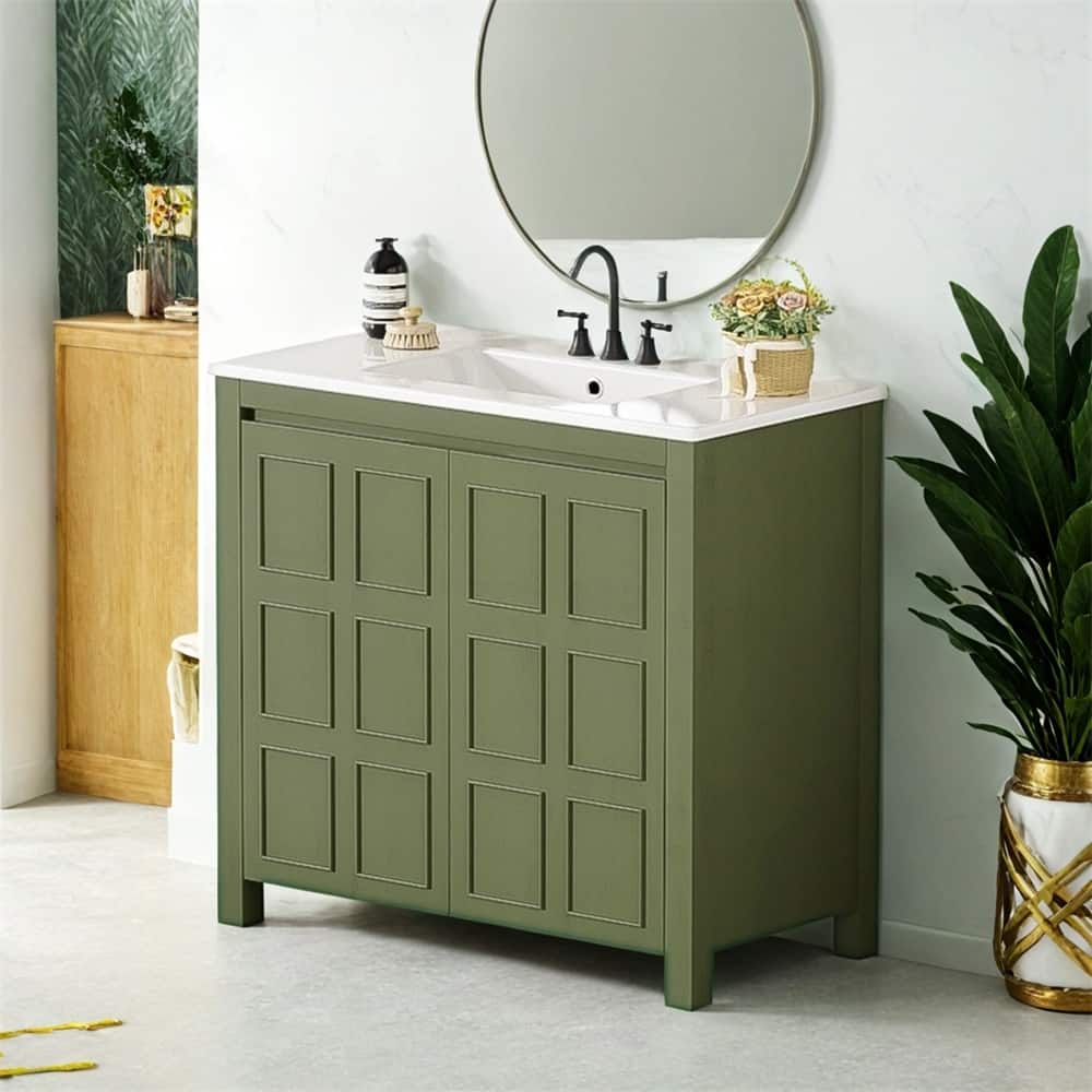 36 " Bathroom Vanity Organizer with Ceramic Sink,Set Storage Cabinet