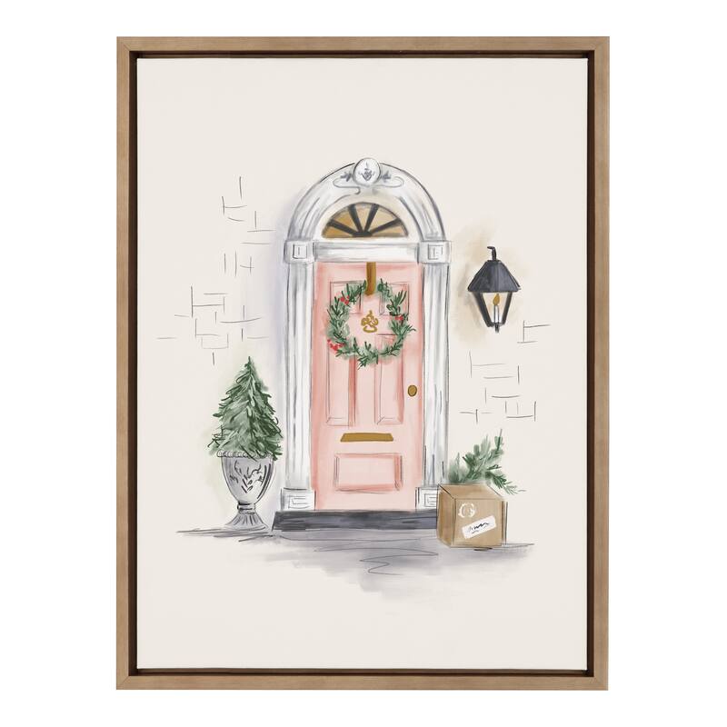 Kate and Laurel Sylvie Christmas Door Canvas by Valerie McKeehan