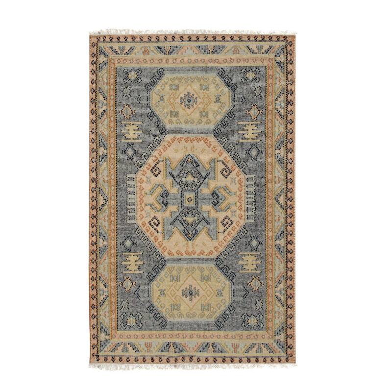 Blue Handwoven Wool High-Low Kilim Rug by EORC | Stylish and Textured