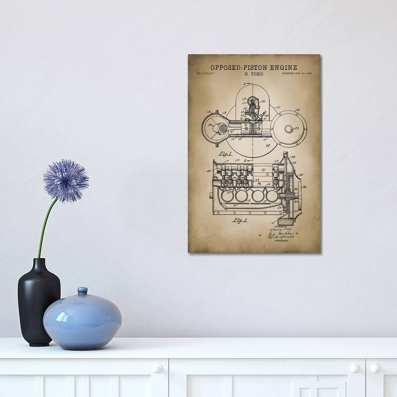iCanvas "Opposed-Piston Engine" by PatentPrintStore Canvas Print - 18x12x1.5