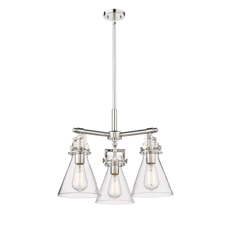 Innovations Lighting Newton Cone - 3 Light 7" Stem Hung Pendant - Clear/Polished Nickel