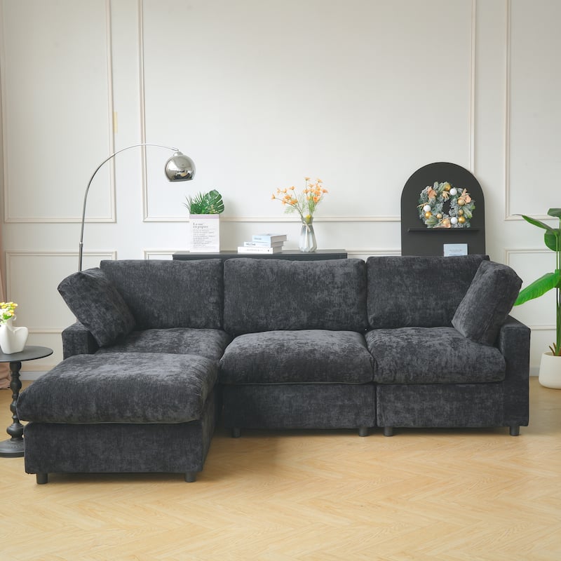 100" L Shape Cloud Modular Couches for Living Room, Modern Convertible Sectional Sofa Couch, Couch Cushion Covers Removable - Black