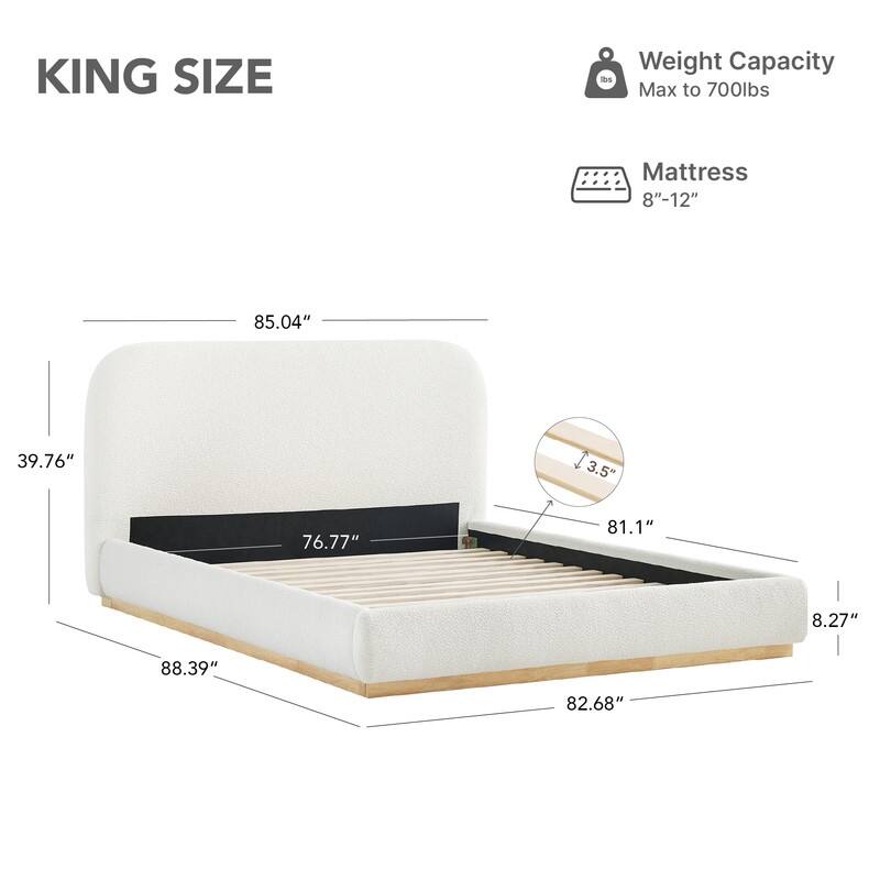 Spruce & Spring Modern Boucle Upholstered Platform Bed with Solid Wood Frame