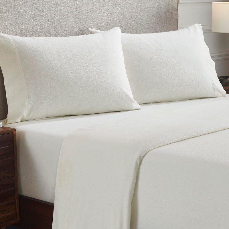 Superior Solid Flannel Cotton Fuzzy Pillowcases, Set of 2 - King - Ivory