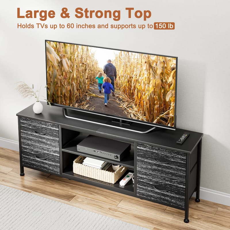 Dresser TV Stand with Power Outlet 4 Fabric Drawers for 60" TV Bedroom