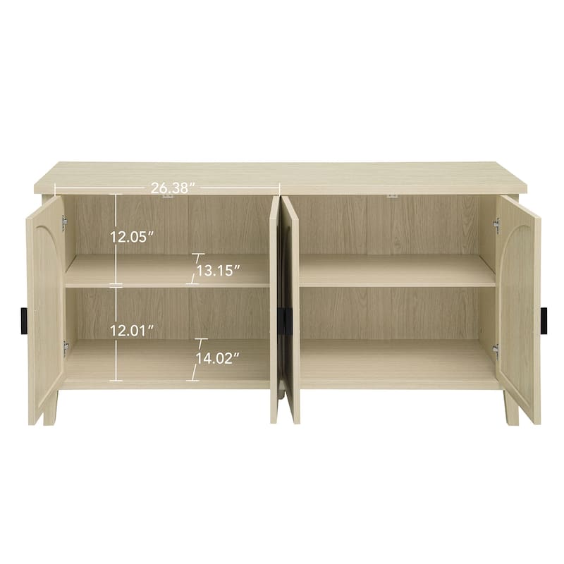 Roomfitters Rattan 4 Door Storage Cabinet, Sideboard Buffet Accent Cabinet with Adjustable Shelves, Natural