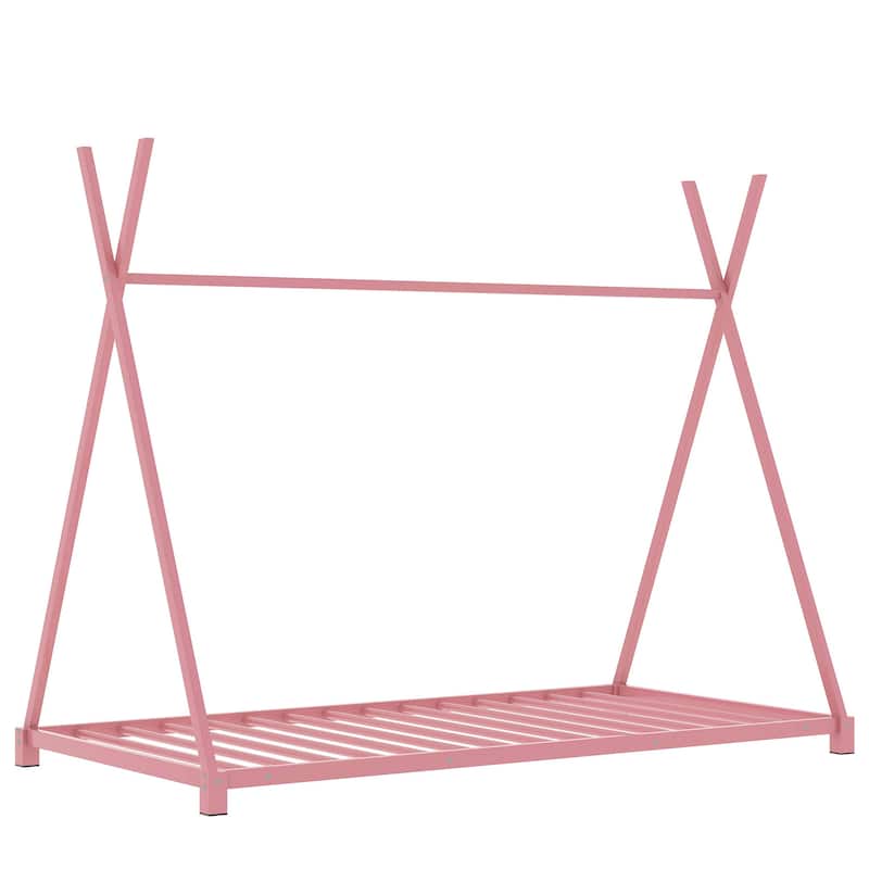 Metal Twin Size House Platform Bed with Triangle Structure