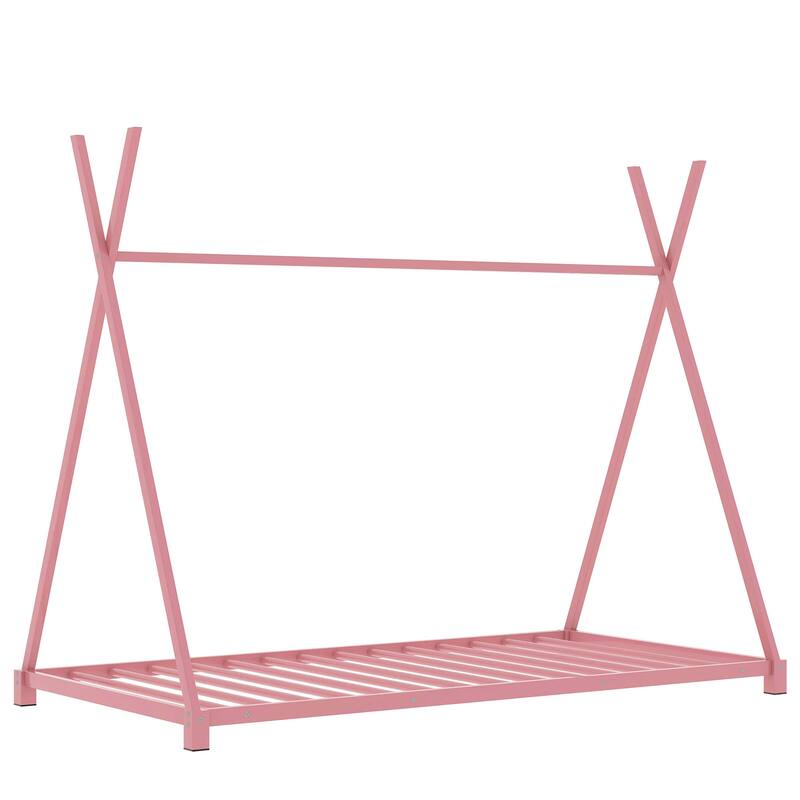Roomfitters Metal Twin Size House Platform Bed with Triangle Structure Frame