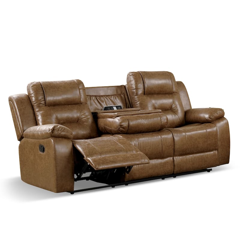Furniture of America Charlestly Brown 2-Piece Faux Leather Reclining Sofa and Loveseat Set
