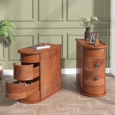 Wood End Table, Slim Sofa Side Table with Storage