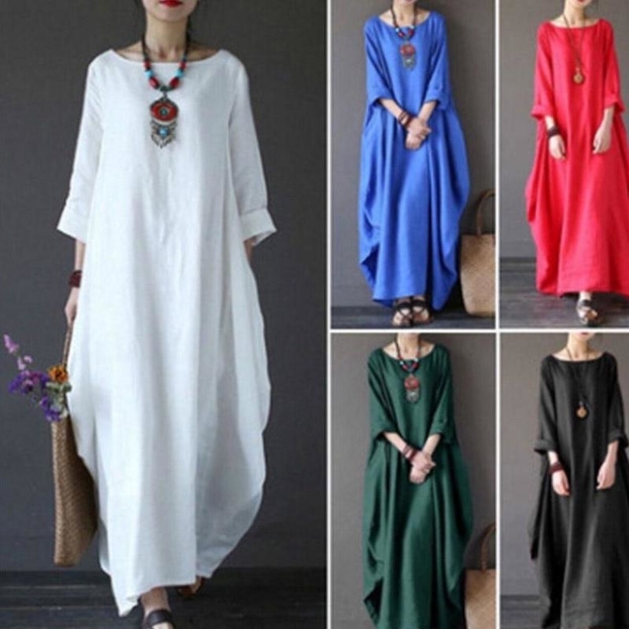 Shop Summer Women S Casual Round Neck Long Sleeved Dress Long
